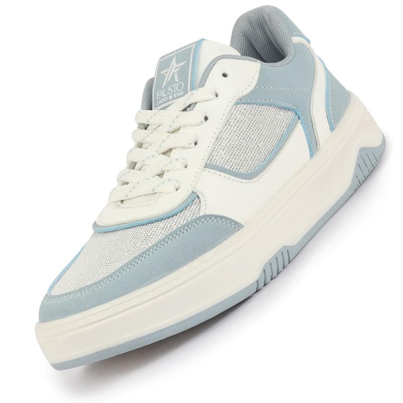 FAUSTO FST FJAWC-16010 SKY-41 Women Colorblocked Low Top Casual Shoes | Shimmery Lace-up Party Sneakers | Memory Cushioned Insole (8 UK)