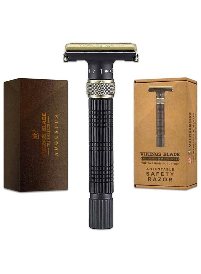 VIKINGS BLADE Adjustable Double Edge Safety Razor + Luxury Case. Smooth, Reusable, Eco-Friendly (The Emperor “Augustus”)