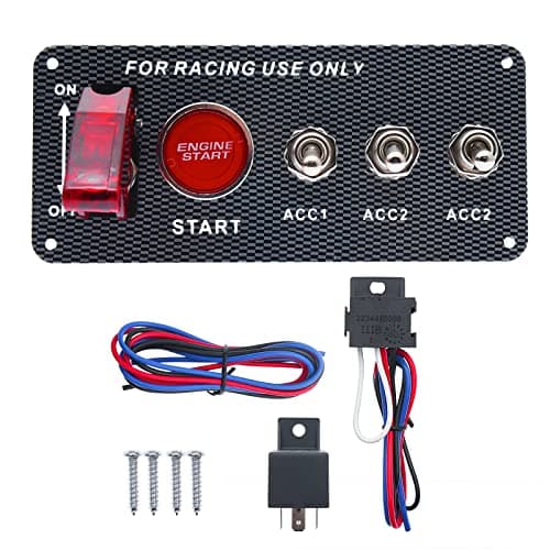 Geloo Ignition Switch Panel 12V Racing Car Engine Start Push Button Switch Panel Carbon Fiber LED Toggle Switches for Race Car RV Truck 5 in 1