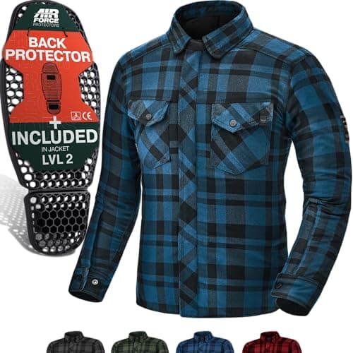 SHIMA RENEGADE MEN 2 Motorcycle Shirt for Men - Armored Plaid Biker Flannel Jacket with FiberQL - Aramid and Cooling layer, CE Back, Shoulder, Elbow Protectors, Zipper and Snap Closure (Black, XXL)