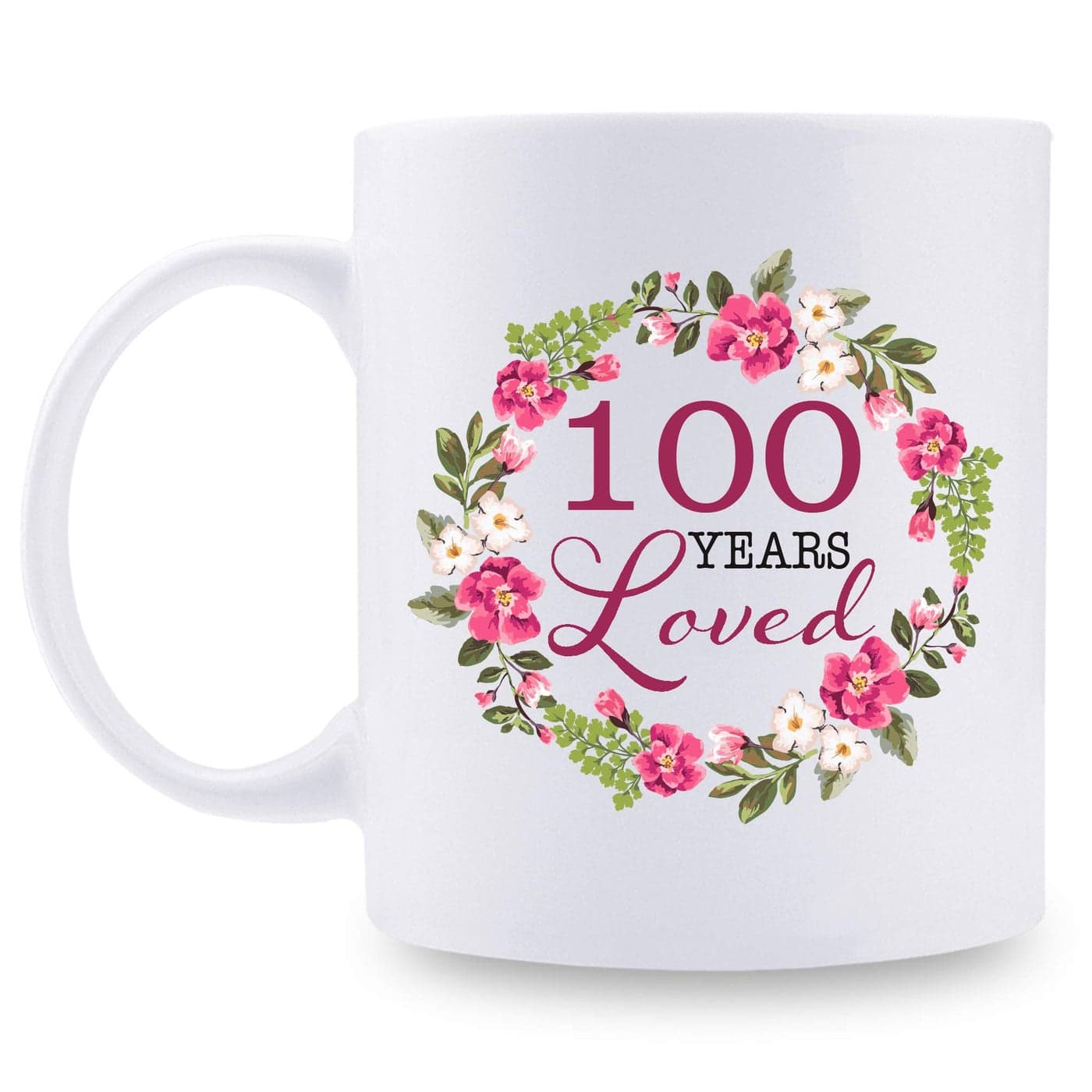 100th Birthday Gifts for Women 100 Years Loved with A Garland Birthday Mug 100 Year Old Present Ideas for Grandma Mom Sister Wife Friend Cousin Aunt Coworker 11 oz Coffee Mug
