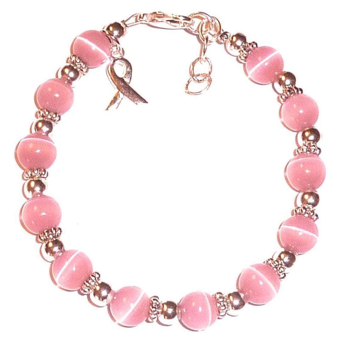 Hidden Hollow Beads Pink Breast and Multi Cancer Awareness Bracelet, Great For Fundraising, 7 ¾ in size, 8mm (Pink Breast Cancer Bracelet)