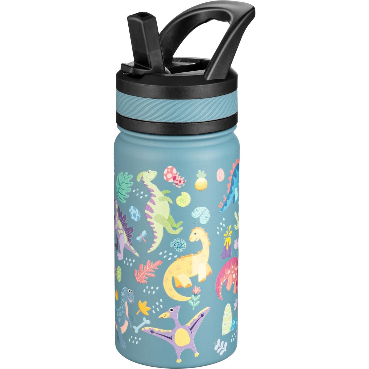 Fanhaw 14 Oz Kids Insulated Water Bottle with Straw Stainless Steel Double Wall Vacuum Cup Leakproof BPA Free Suitable for Boys and GirlsCyan Dinasours World
