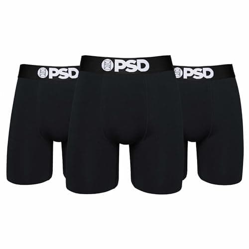 PSD Mens Boxer Briefs - Black Cotton 3-Pack, Standard Length Underwear Pack, Breathable Moisture Wicking Boxer Briefs for Men, Large