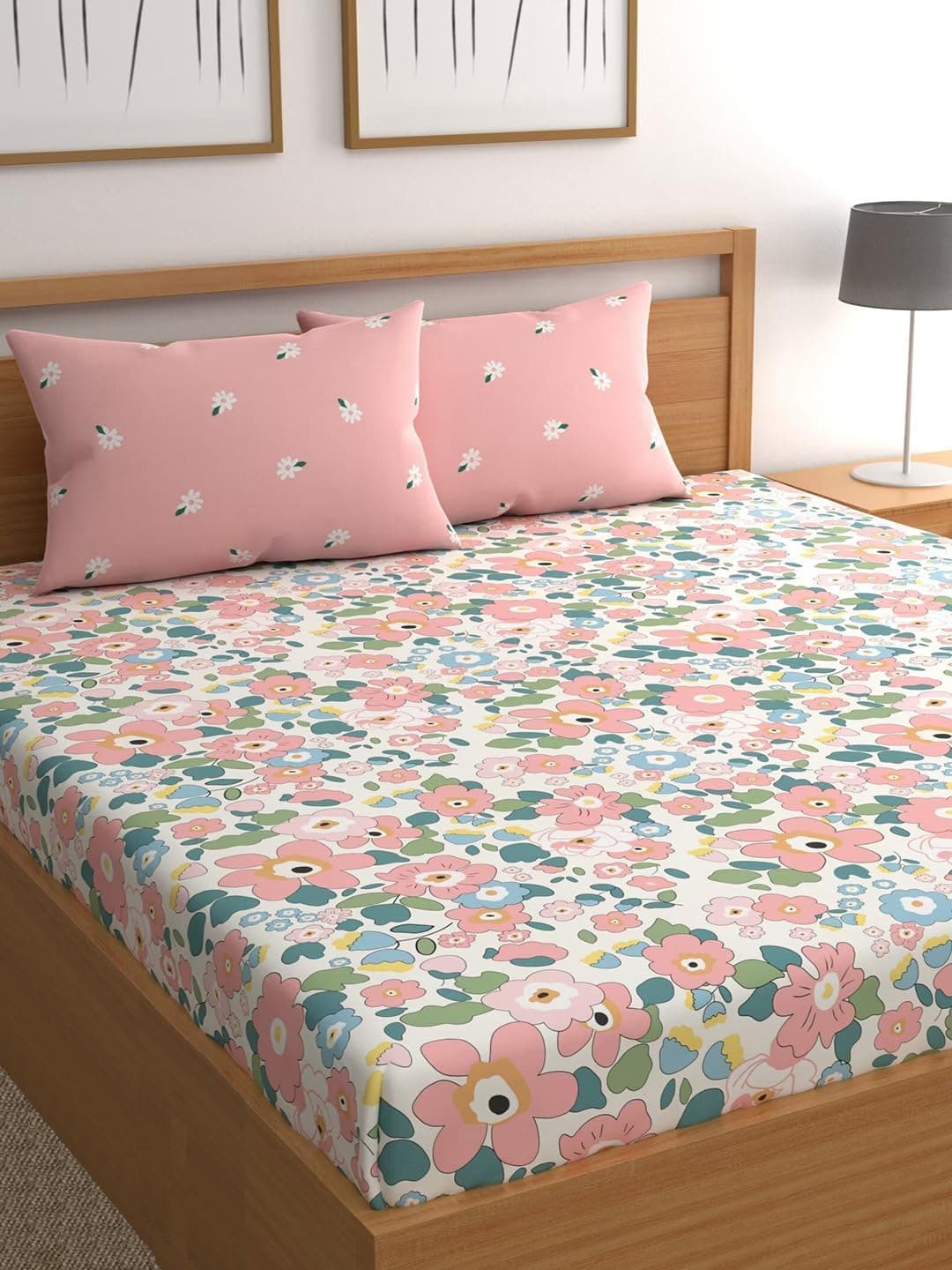 AMEYAA Soft Cotton Super King Size XXL Printed Flat Double Bedsheet, 108 X 108 Inches with 2 Pillow Cover Without Joint II 400 TC, 9 Feet, 108" x 108" Inches (Super King), White
