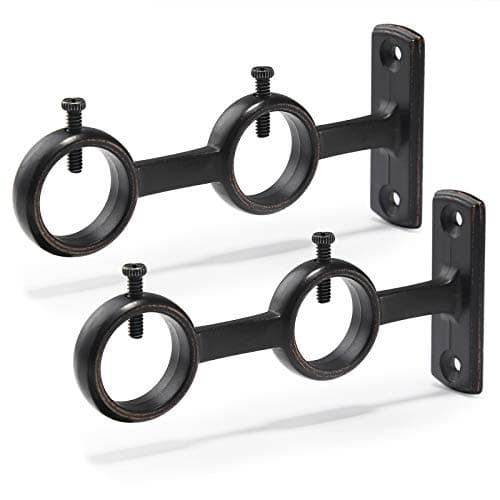 Goowin 2 Pack Double Curtain Rod Brackets for 1" Rod Aluminum Alloy Wall Mounted Rod Holder (Black)
