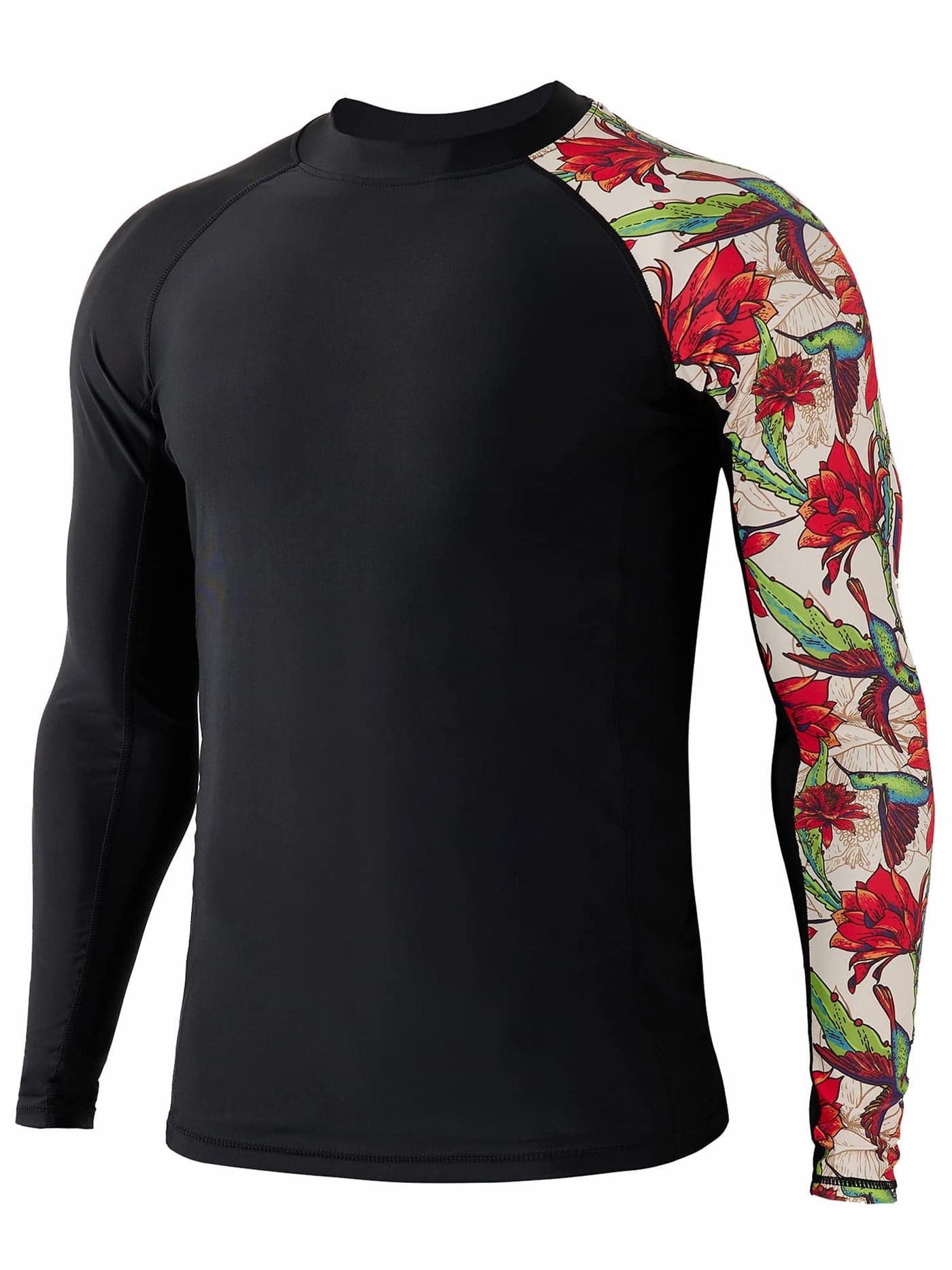 HUGE SPORTS Men's Splice UV Sun Protection UPF 50+ Skins Rash Guard Long Sleeves Hummingbird L