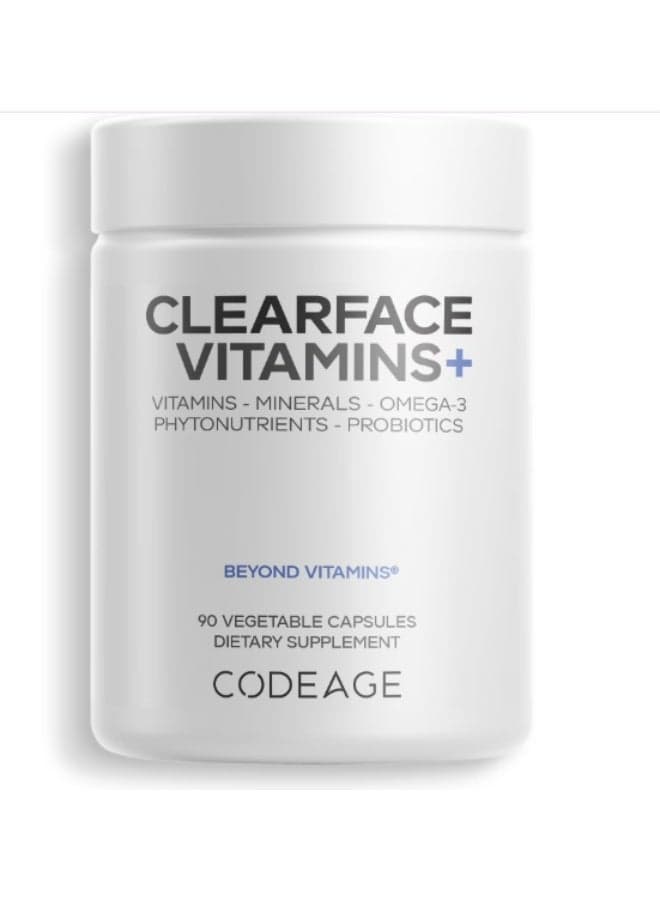 Clearface Pantothenic Acid, Niacin Supplement, Vitamins A, C, D3, E, Probiotics, Zinc, Riboflavin, Thiamin, L-Lysine HCL & Omega-3, Niacinamide, Skin Botanical Blend - Non-GMO - 90 Capsules
