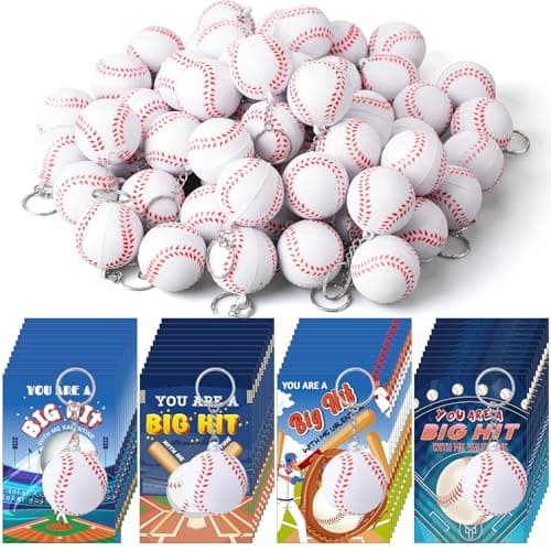 Syhood 60 Pack Baseball Valentine Gifts Cards and Mini Foam Sports Balls Keychain Valentines Greeting Cards Stress Ball Keychain for Kids Sports Party Favors School Classroom Exchange Prize