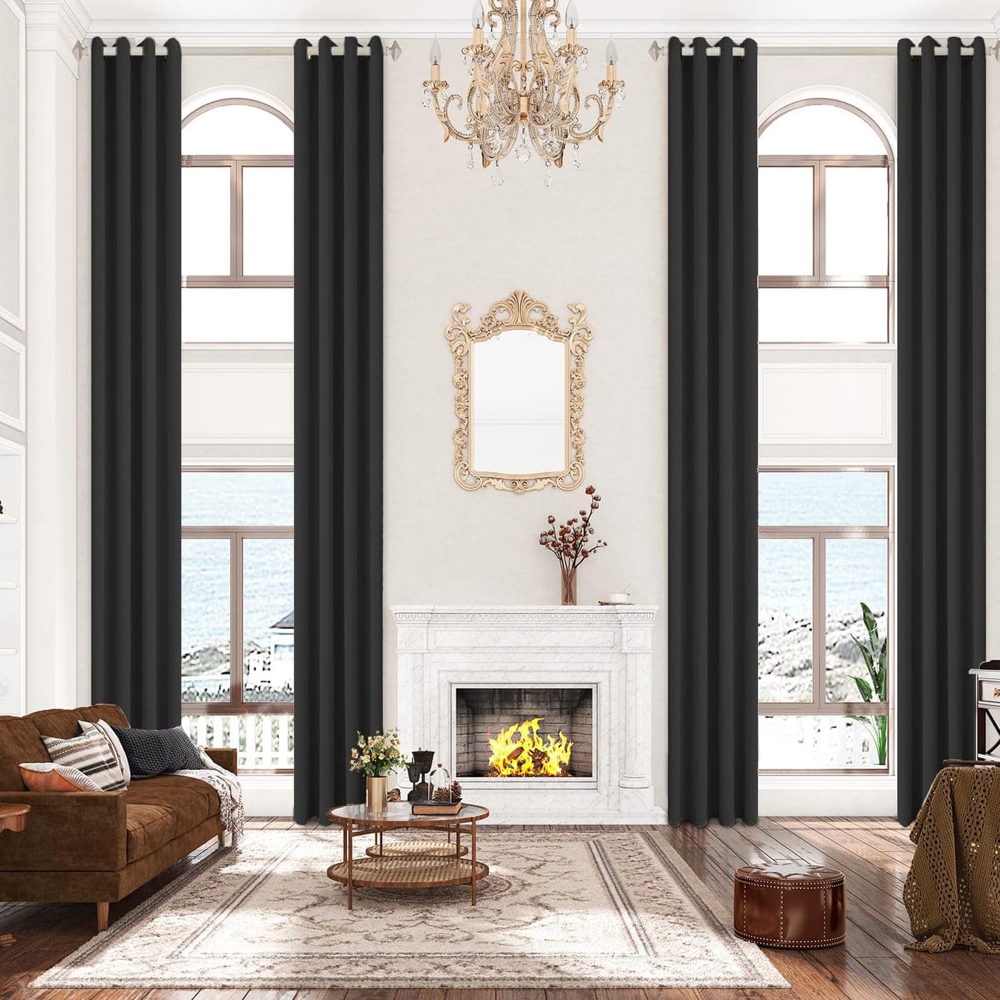 Sanceor Soft Texture Extra Long Curtain 132 Inch LengthBlack 1 PanelThermal Insulated Room Darkening 2 Story Curtain for High CeilingLiving RoomTall Windows
