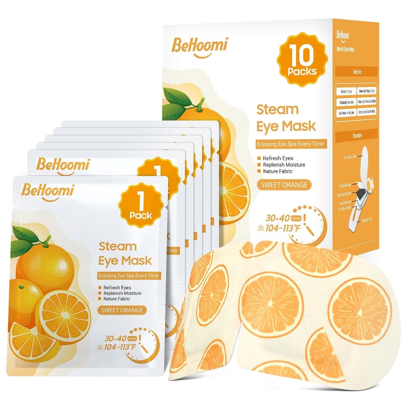 Steam Eye Mask 10 Packs Heated Eye Mask Self Heating Disposable SPA Warm Compress for Eyes Sleep Mask Soothing Moist Heat Eye Masks Travel Essentials Relaxation Gifts Orange Scent