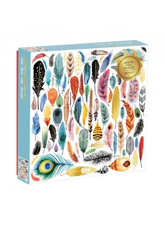 Galison Feathers 500 Piece Jigsaw Puzzle for Adults and Families, Bird Feather Foil Puzzle with 500 Pieces and Bird Feathers from Around The World