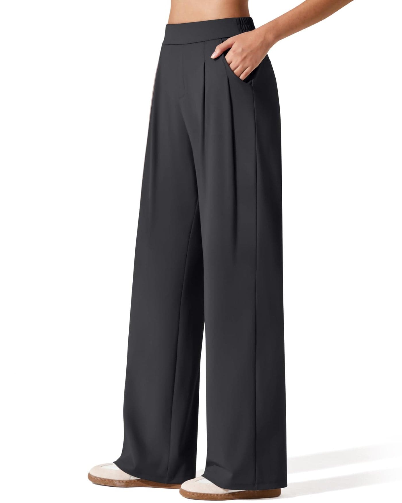 G4Free Yoga Dress Pants Women Wide Leg High Waisted Work Pants Business Casual Slack Palazzo Trousers with Pockets (Black,M,Petite)