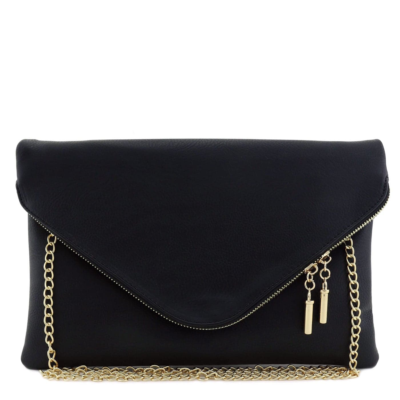 FashionPuzzle XLarge Envelope Clutch Bag with Chain Strap Black