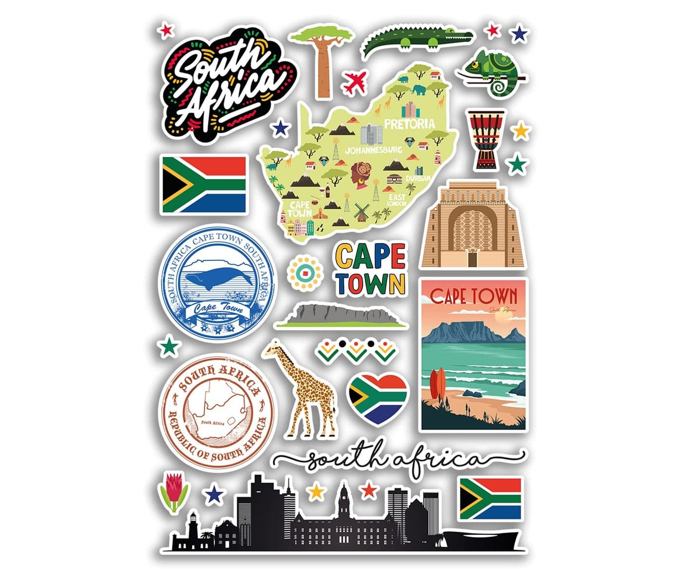 A4 Sticker Sheet South Africa Landmarks Vinyl Stickers African City Map Airport Stamp Skyline Flag Travel Holiday Culture Aesthetic 79999