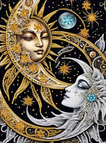 Diamond Art Kits for Adults,Special Shaped Sun and Moon Diamond Paintings Kits for Beginners,5D DIY Crystal Paint By Diamonds,Diamond Dot Gem Art Painting Kits,for Home Wall Art Decor 11.8X15.7Inch