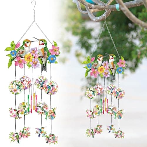 GlikCeil Hummingbird Wind Chimes Outside Diamond Art Wind Chimes Diamond Art Suncatchers Hummingbird Diamond Art Kits for Loved One Gifts Mom Grandma Daughter for Home Garden Patio Backyard