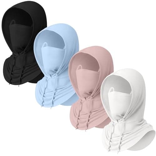 Funtery 4 Pcs Summer Cooling Balaclava Mask, UV Protection Hood Mask Breathable Cycling Face Cover Full Head Scarf for Men Women (Black,White,Pink,Light Blue)