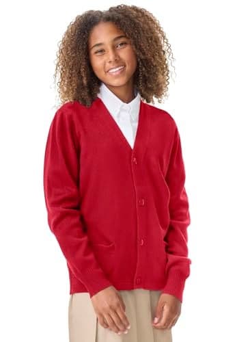 CLASSROOM Big Boys' Uniform Cardigan Sweater, Red, Medium
