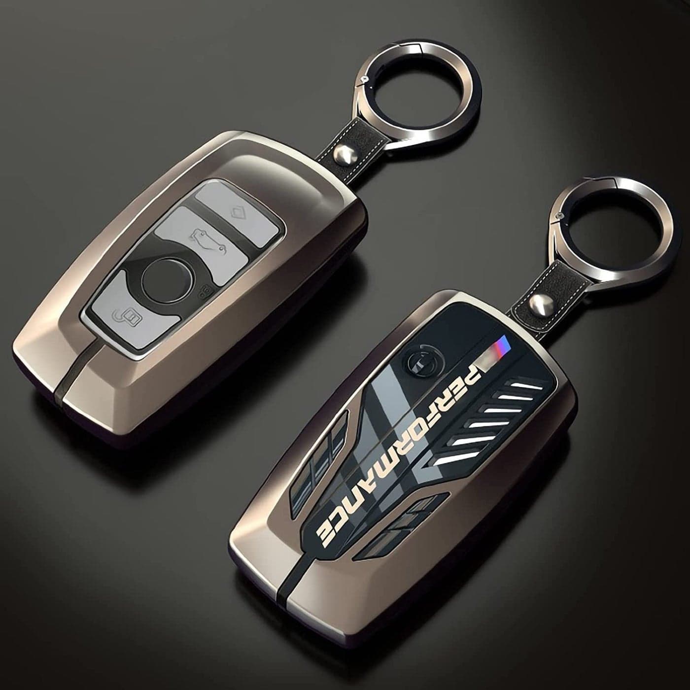 Phmnkl Alloy Car Key Case Rings Cover Holder for BMW 1 3 5 7 Series 530 F48 X1 X2 X3 X4 X5 X6 Classic Engine Head Concept B Style Glod