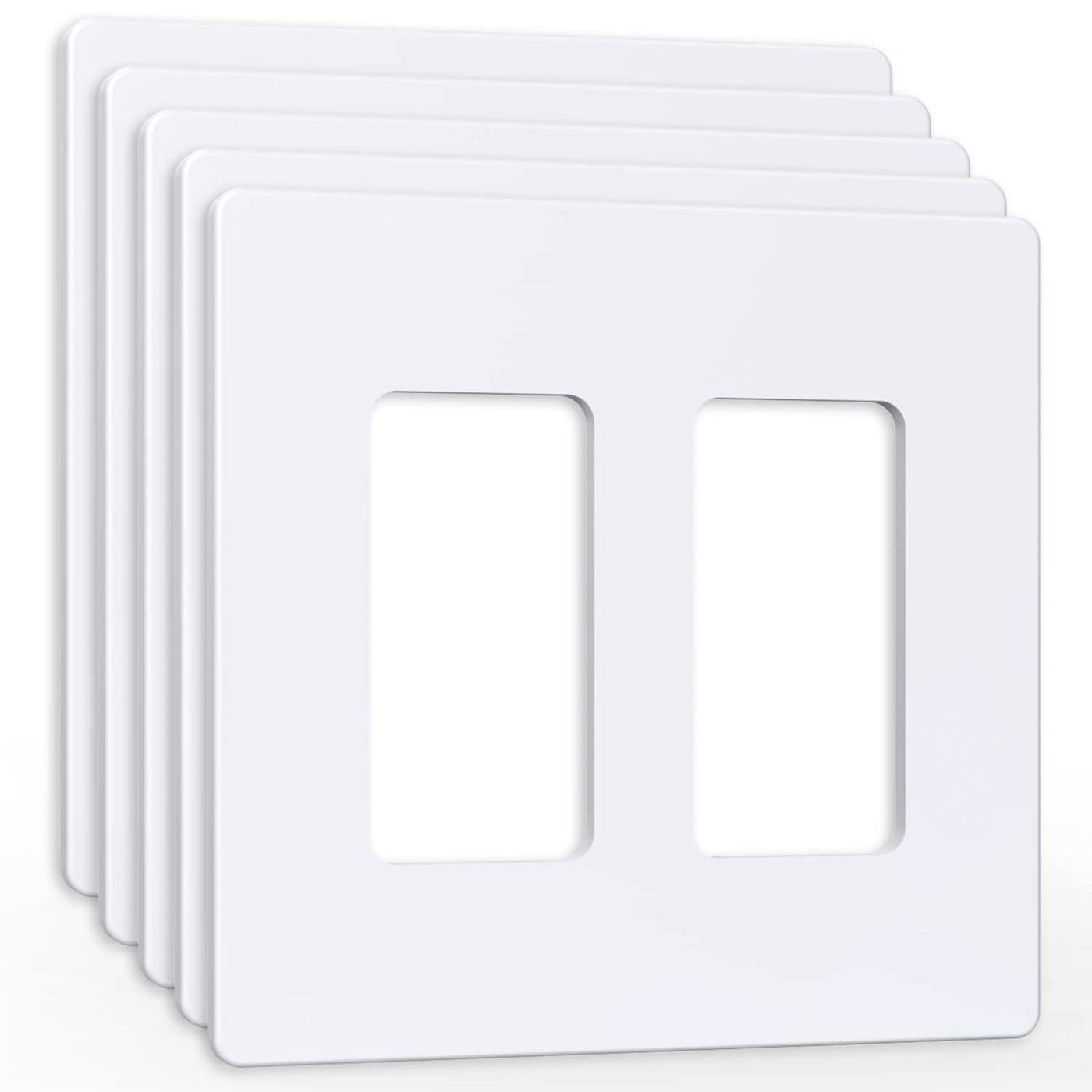 Amerisense Outlet Cover Screwless Decorator Wall Plate Light switch Power Plug Cover 2Gang Standard Size White 5 Pack