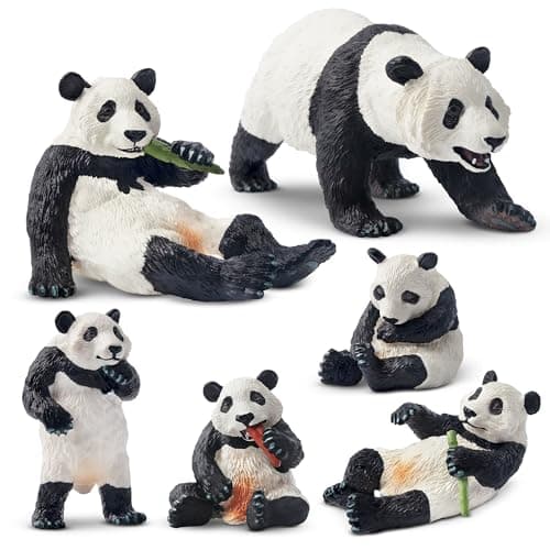 Toymany 6PCS Panda Figurines Toy Plastic Jungle Panda Animal Figurine Family Set with Bamboo Baby Pandas Cake Topper Gift Diorama Habitat Project Supplie for Kids