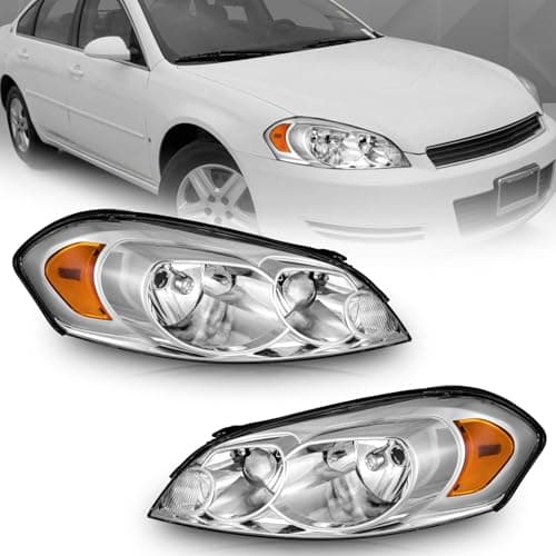 WEELMOTO Headlights for 06-13 Chevy Impala, for 14-16 Chevy Impala Limited,for 06-07 Chevy Monte Carlo,Chrome Housing Amber Reflector Driver & Passenger Side