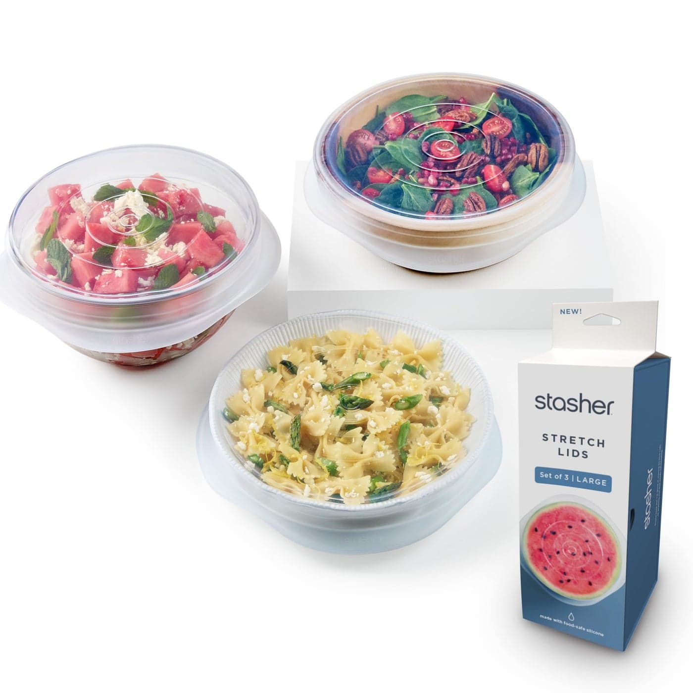 Stasher Premium Reusable Silicone Stretch Lids 3Pack Large Clear 9 Lids Airtight Seal Food Container Covers BPA Free Leakfree Dishwasher Safe Microwave Safe EcoFriendly
