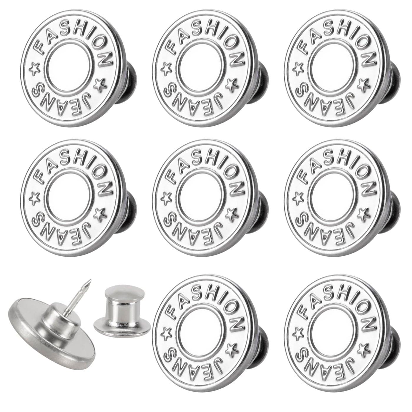 Upgraded 8 Sets Jean Buttons pins No Sew Instant 17mm Replacement Button Adjustable Pants Buttons Kit