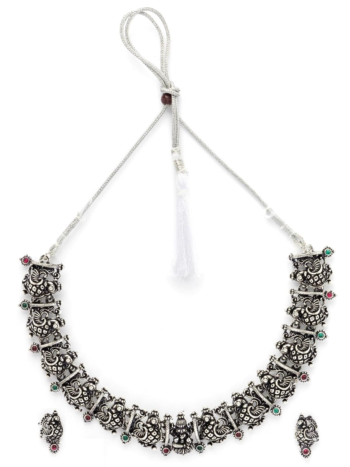 Sukkhi Latest Beautiful Peacock Design with Oxidized Silver Plated Choker Necklace & Studs Earring Jewellery for Women|NS107077