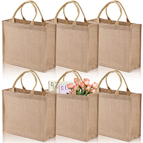 DEAYOU 6 Pack Jute Tote Bag Burlap Gift Tote with Handle Grocery Shopping Bag for DIY Wedding154x122x59