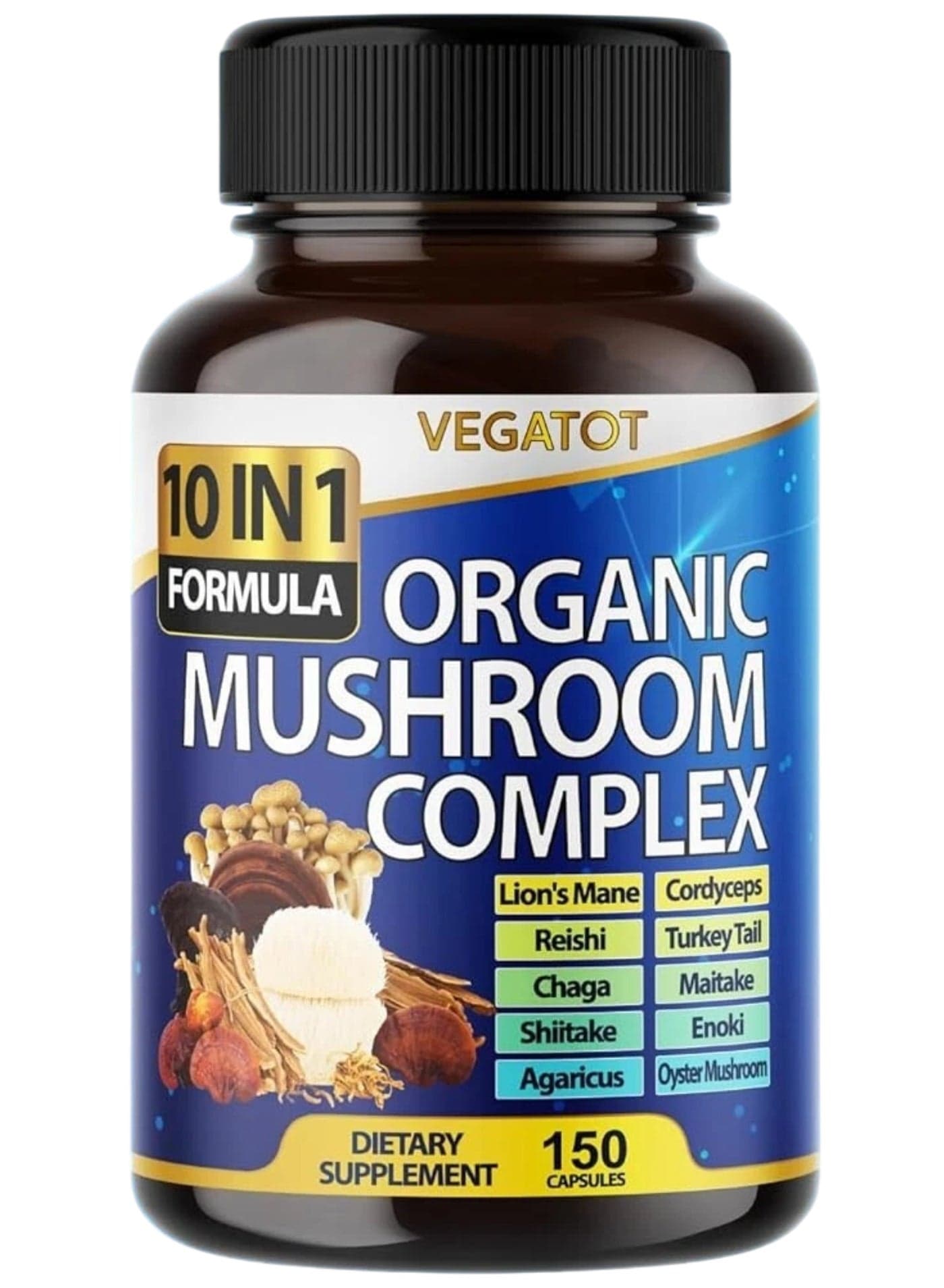 10 in 1 Formula, Organic Mushroom Mushroom Complex, 150 Capsules