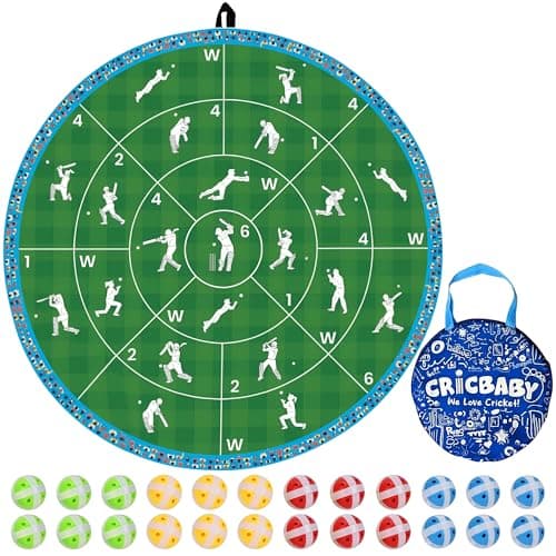 CRICBABY Cricket Dart Game, Double Sided, 29 inches, 24 Sticky Balls, Birthday Gifts Boys and Girls, Gift for Cricket Lover, Indoor/Sport Outdoor Fun Party Play Game, Portable Design, for Ages 3-100+