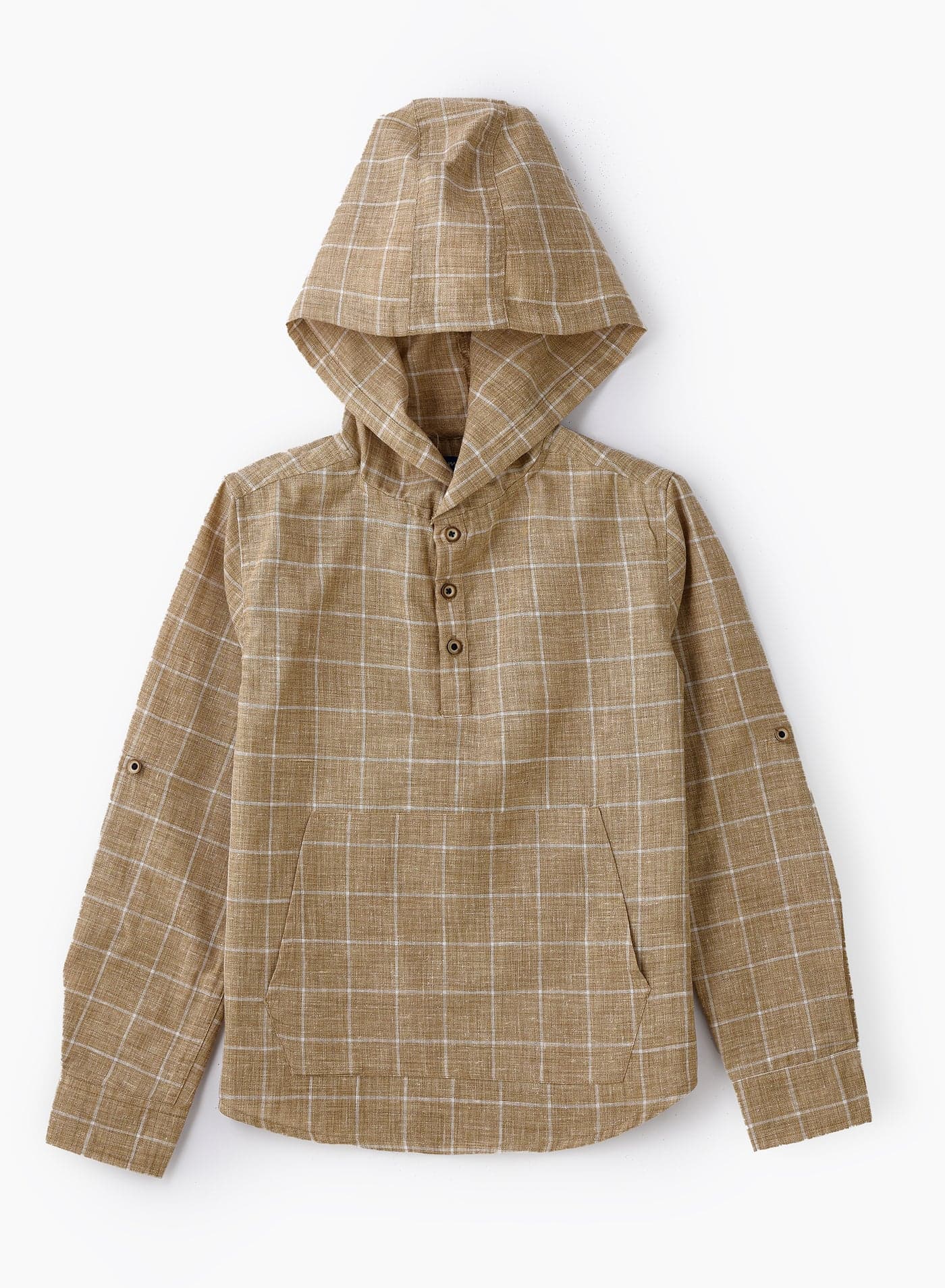 Boys Woven Cotton Hooded Checkered Shirt