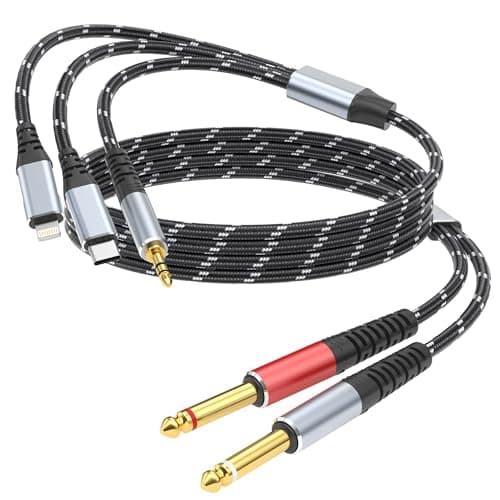 Lightning to Dual 6.35mm 1/4" TS Mono Stereo Y-Cable Splitter,3 in 1 to Dual 1/4-inch Audio Cable, Compatible with smartphones, computers, phones/Pads Amplifiers,speakers,headphones,mixing consoles