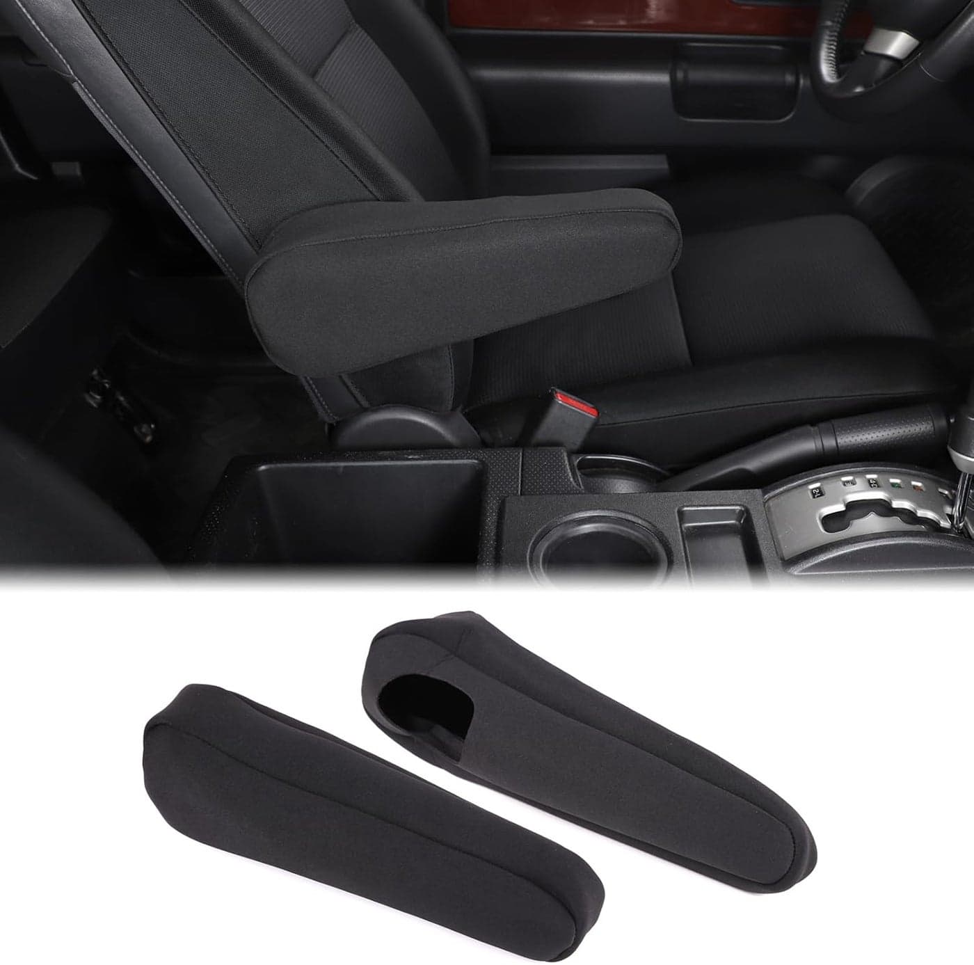 Aunginsy Seat Armrest Covers for Toyota FJ Cruiser 2007-2021 - Black Fabric Replacement