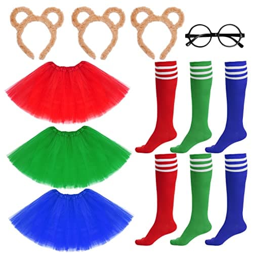 Yolyoo 10 Pieces Chipmunks Costumes Set Include Chipmunk Ears Headband Tutu Dress Black Round Frame Glasses and Knee-High Socks for Teens Adults Halloween Party Animal Costume Accessories