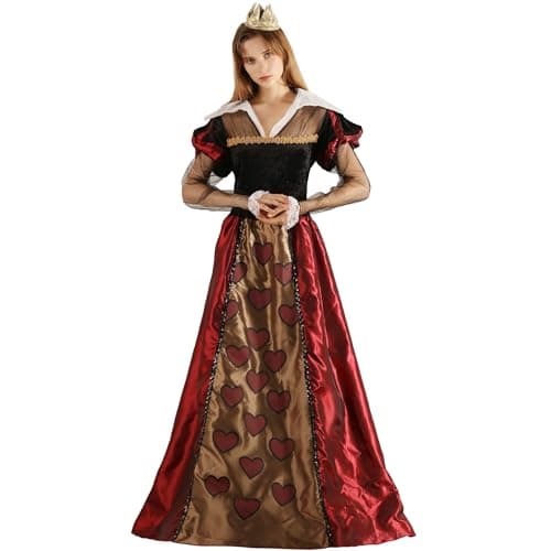 Megartico Halloween Alice Red Queen Dress Adult Women,Queen of Hearts Costume with Crown Included