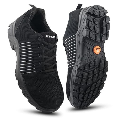 FUEL Aqua ISI Marked Safety Shoes for Men | BIS 15298-2 Certified | Lightweight PU Single Density Sole | Anti-Slip Lace-Up Work Shoes | Composite Toe Cap (200J) | Breathable Upper (BLK-Sizes -10UK)
