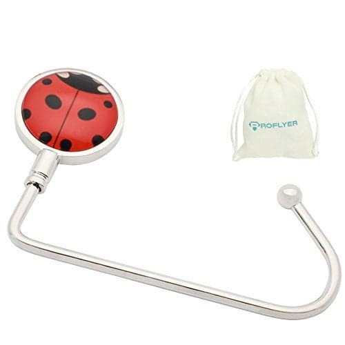 ROFLYER Purse Hook Hanger for Table Bar Handbag Hanger Safer Cleaner Bag Table Hanger with Velvet Pouch (Red Beetle)