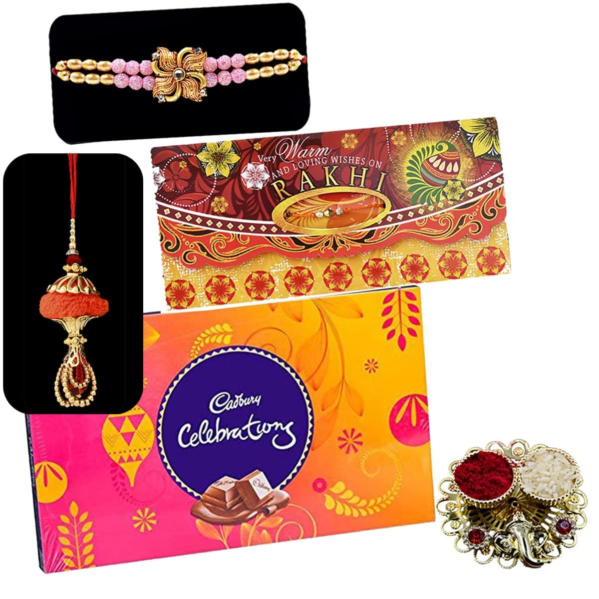 Saugat Traders Designer Rakhi Combo Set for Bhaiya and Bhabhi with Gift- Celebration Chocolate Pack with Raksha Bhandan Greeting Card -Rakhi for Elder-Younger Brother