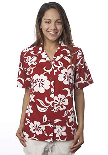 Benny's Womens Classic Hibiscus Hawaiian Shirt (2X, Red)