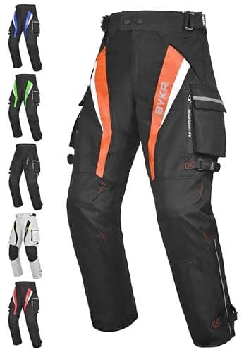 BYKR Motorcycle Pants for Men and Women Armored Cordura Overpants Enduro ATV Dual Sports Motocross Cargo Work Touring Adventure Pants All Weather Protection with Hi Viz Safety Waterproof OR 30X34