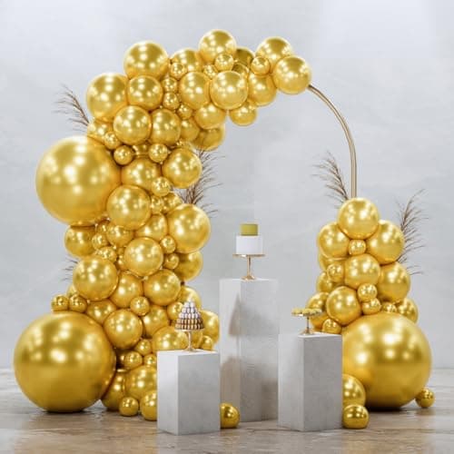 PartyWoo Gold Balloons 128pcs Different Sizes of 18 12 10 5 Inch Gold Balloon Arch Kit Garland for Birthday Wedding Anniversary Baby Shower Graduation Retirement Casino Party Decorations GoldG101