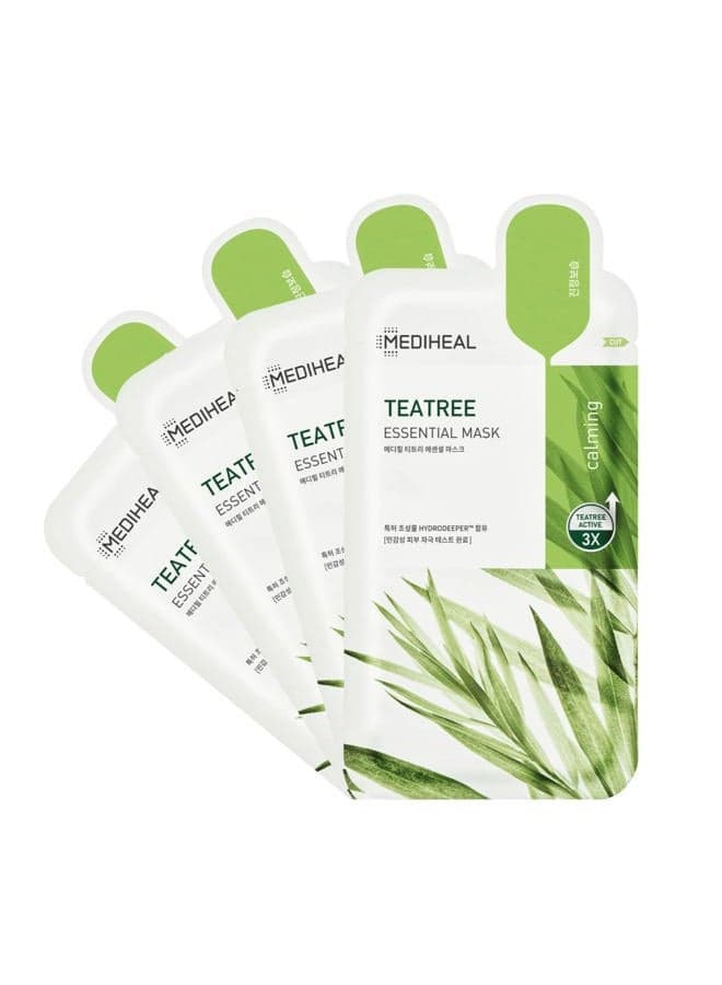 Official Best Korean Sheet Mask - Tea Tree Essential Face Mask 4 Sheets Skin Soothing Treat Blemishes Sebum Control For All Skin Type