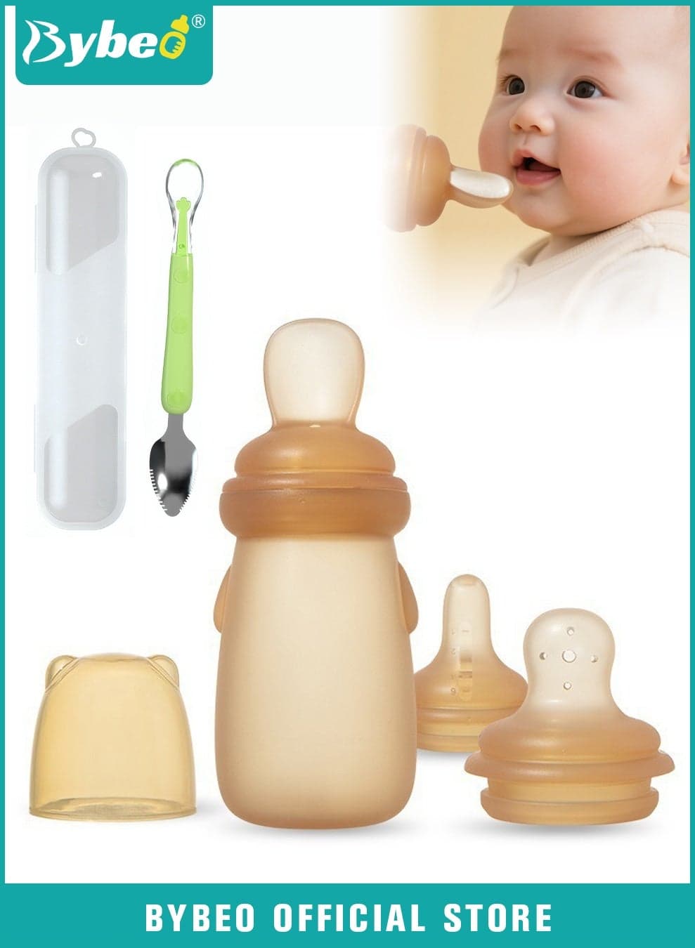 3-in-1 Baby Feeding Bottle Spoon with Fruit Puree Spoon, Infant Silicone Feeding Spoon, Fruit Feeder Pacifier and Medicine Dropper for Babies 0-24 Months