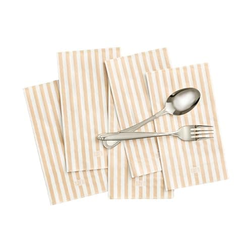 Khen 100-Count Luxury Disposable Napkins, European Stripes Design, 2-Ply Tableware, Linen-Feel Paper Guest Towels, Elegant Soft & Absorbent Hand Towel, Party Napkin or Placemats 15.75"x13" - Tan Beige