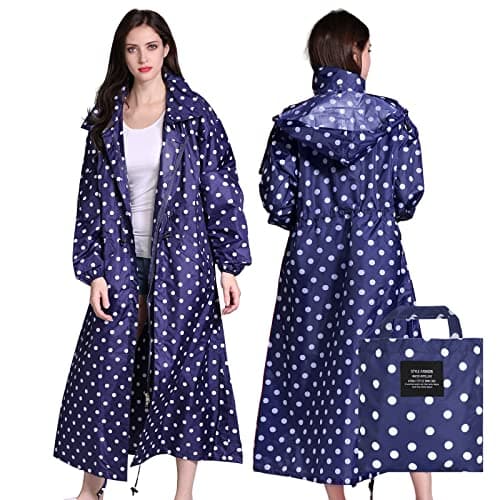 LAMA Womens Long Raincoats Rain Jacket Waterproof Packable Outdoor Hooded Windbreaker Lightweight Adjustable Waist for Outdoors(Blue Point, XL)