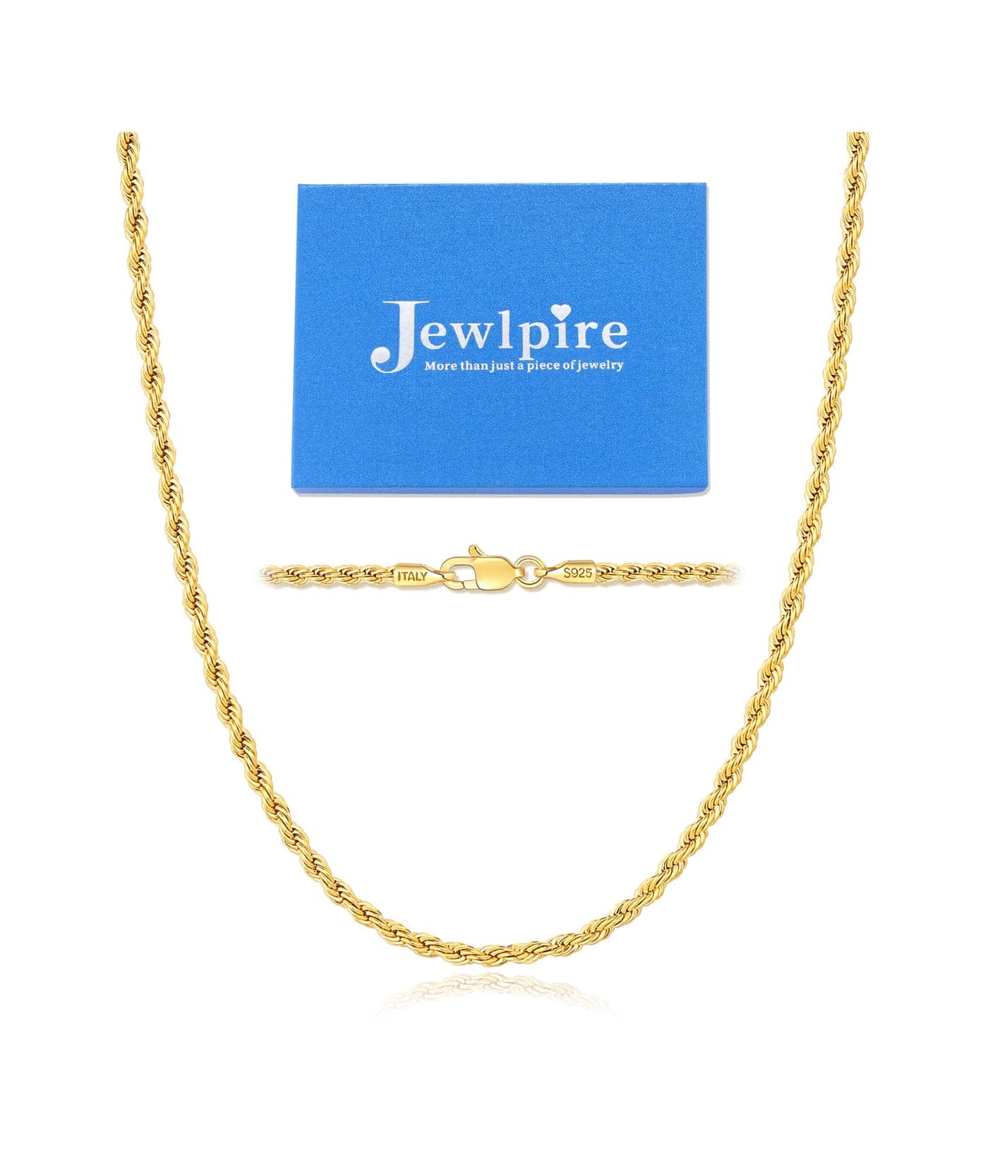 Jewlpire 18k Gold Plated Chain Necklace for Women, 2mm Rope Chains 18k Gold Plated Chain for Women Shiny & Comfortable & Sturdy Womens Chains Necklace 18 Inch