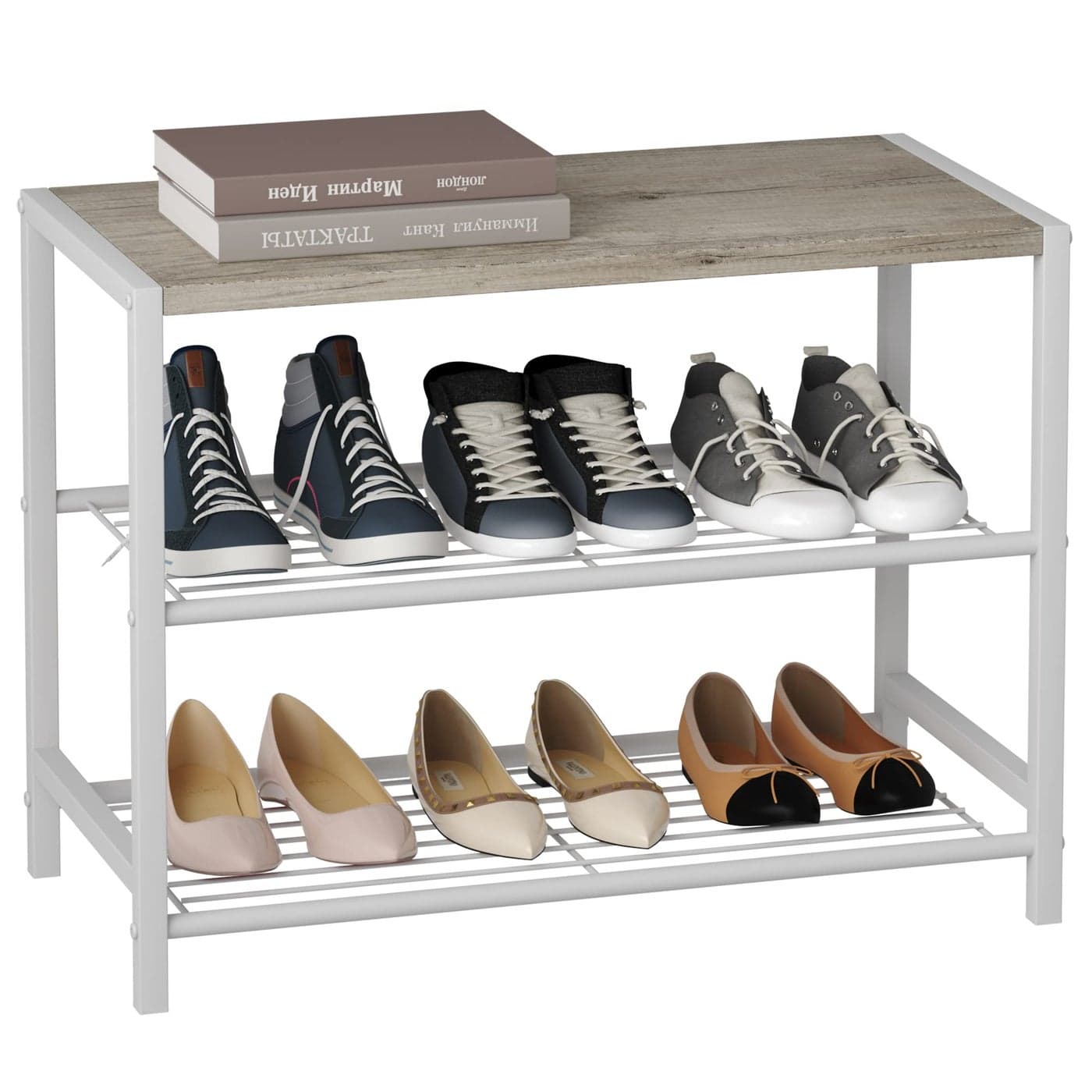 HOMEFORT 3Tier Shoe Rack Shoe Storage Shelf Industrial Shoe Tower Narrow Shoe Organizer for Closet Entryway Small Shoe Rack Table with Durable Metal Shelves White Oak